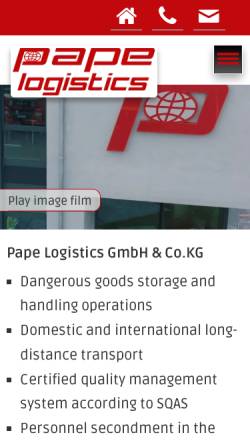 Vorschau der mobilen Webseite www.spedition-pape.de, Pape Logistics GmbH & Co. KG
