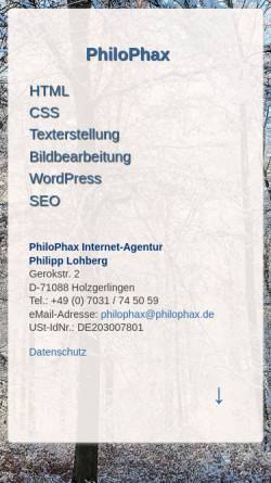 Vorschau der mobilen Webseite www.philophax.de, Holzgerlingen Online
