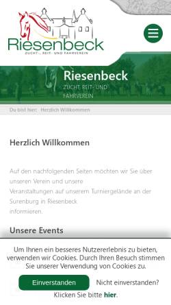 Vorschau der mobilen Webseite www.reiterverein-riesenbeck.de, Zucht-, Reit- und Fahrverein Riesenbeck e.V.