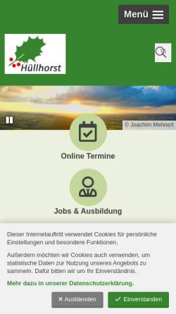 Vorschau der mobilen Webseite www.huellhorst.de, Hüllhorst - Leben in guter Atmosphäre