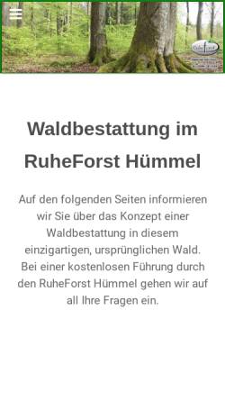 Vorschau der mobilen Webseite www.ruheforst-huemmel.de, Ruheforst Hümmel - Peter Wohlleben