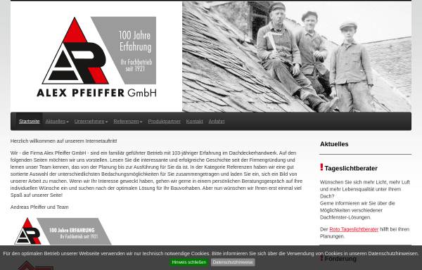 Vorschau von www.alex-pfeiffer.de, Alex Pfeiffer GmbH - Bedachungen