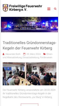 Vorschau der mobilen Webseite www.feuerwehr-kirberg.de, Freiwillige Feuerwehr Hünfelden-Kirberg