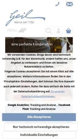 Vorschau der mobilen Webseite geilwein.de, Weingut Helmut Geil
