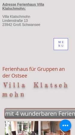 Vorschau der mobilen Webseite www.villa-klatschmohn.com, Ferienwohnungen in der Villa Klatschmohn, Groß Schwansee