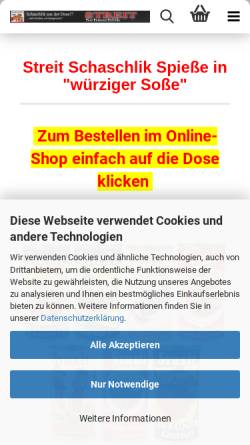 Vorschau der mobilen Webseite www.streit-schaschlik.de, Streit Fleischwaren-und Konservenfabrik GmbH