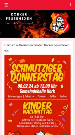 Vorschau der mobilen Webseite www.korker-feuerhexen.de, Korker Feuerhexen e.V.