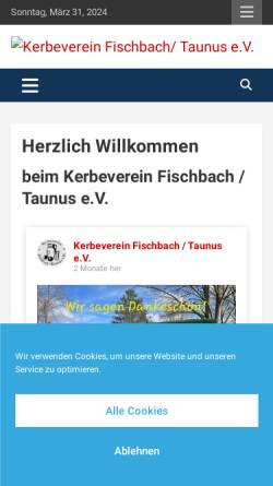 Vorschau der mobilen Webseite www.kerbevereinfischbach.de, Kerbeverein Fischbach e.V.