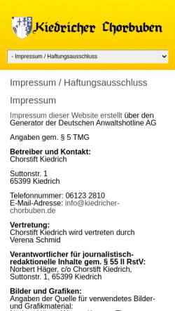 Vorschau der mobilen Webseite www.kiedricher-chorbuben.de, Kiedricher Chorbuben