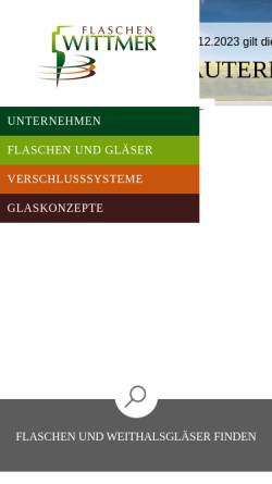 Vorschau der mobilen Webseite www.flaschenwittmer.de, Wittmer GmbH & Co.KG - Flaschengroßhandlung