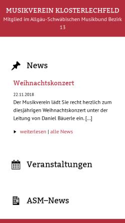 Vorschau der mobilen Webseite www.mvkl.de, Der Musikverein Klosterlechfeld e.V. - fest verwurzelt mit der Geschichte Klosterlechfelds