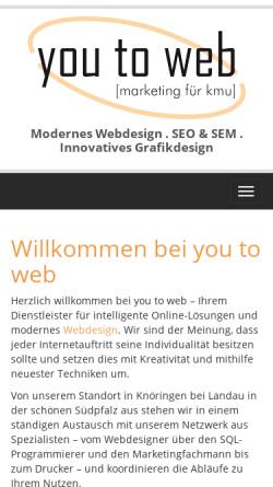 Vorschau der mobilen Webseite www.youtoweb.de, You to web - marketing für kmu
