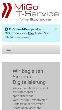 Vorschau der mobilen Webseite www.migo-webdesign.de, MiGo-Webdesign - Mike Goldhausen