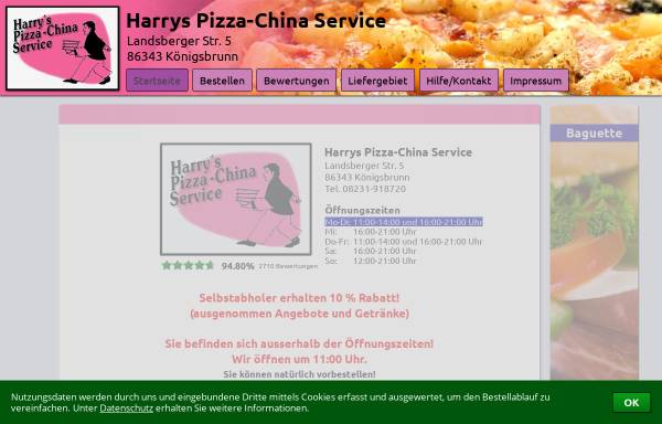 Vorschau von www.bringbutler.de, Harrys Pizza-China-Heimservice