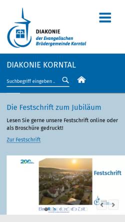 Vorschau der mobilen Webseite www.diakonie-korntal.de, Diakonie der Evangelischen Brüdergemeinde Korntal GmbH