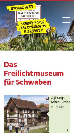 Vorschau der mobilen Webseite www.bauernhofmuseum.de, Schwäbisches Bauernhofmuseum Illerbeuren