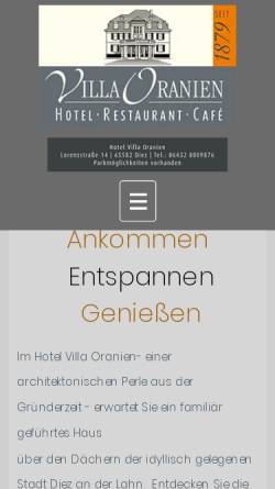 Vorschau der mobilen Webseite www.villaoranien.de, Hotel Restaurant Oranien