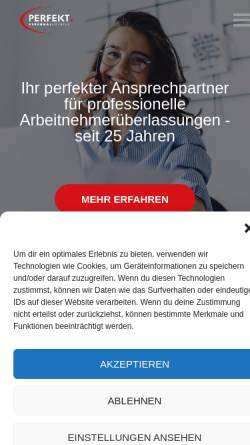 Vorschau der mobilen Webseite www.perfektpa.de, Perkekt Personalagentur