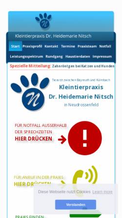 Vorschau der mobilen Webseite www.tierarzt-bayreuth-kulmbach.de, Kleintierpraxis Dr. Heidemarie Nitsch
