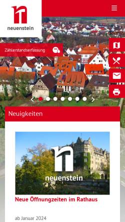 Vorschau der mobilen Webseite www.neuenstein.de, Stadt Neuenstein