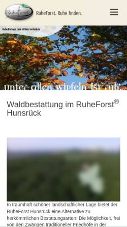 Vorschau der mobilen Webseite www.ruheforst-hunsrueck.de, RuheForst Hunsrück
