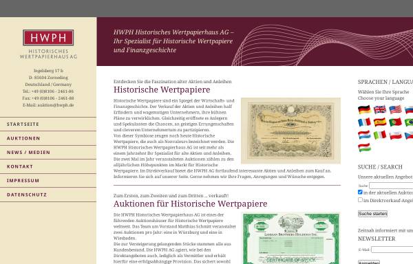 Vorschau von www.hwph.de, HWPH Historisches Wertpapierhaus AG