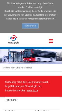 Vorschau der mobilen Webseite www.vln-nienburg.de, Verkehrsgesellschaft Landkreis Nienburg / Weser mbH