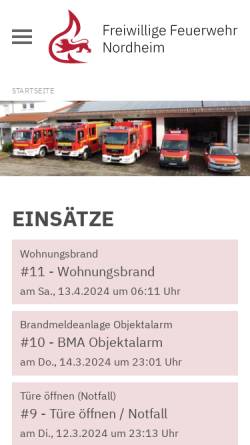 Vorschau der mobilen Webseite www.nordheimer-feuerwehr.de, Freiwillige Feuerwehr Nordheim