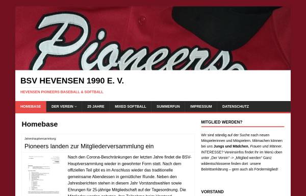 Vorschau von hevensen-pioneers.de, Hevensen Pioneers - Softball in Northeim