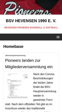 Vorschau der mobilen Webseite hevensen-pioneers.de, Hevensen Pioneers - Softball in Northeim