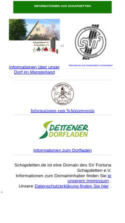 Vorschau der mobilen Webseite www.schapdetten.de, SV Fortuna Schapdetten
