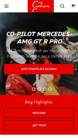 Vorschau der mobilen Webseite www.nuerburgring.de, Nürburgring GmbH