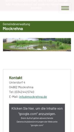 Vorschau der mobilen Webseite www.mockrehna.de, Gemeinde Mockrehna
