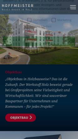 Vorschau der mobilen Webseite hoffmeister-holzbau.de, Zimmerei Karl Hoffmeister GmbH
