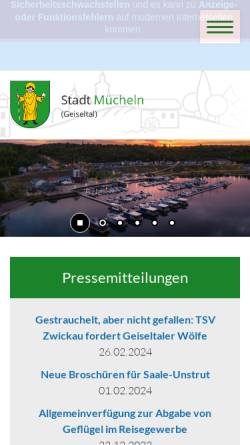 Vorschau der mobilen Webseite www.muecheln.de, Stadt Mücheln (Geiseltal)