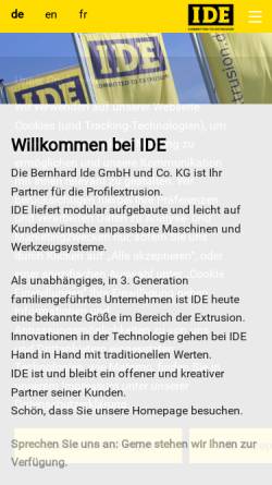 Vorschau der mobilen Webseite ide-extrusion.de, Bernhard Ide GmbH & Co. KG