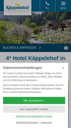 Vorschau der mobilen Webseite www.kaeppelehof.de, Hotel Pension Käppelehof in Lauterbach im Schwarzwald