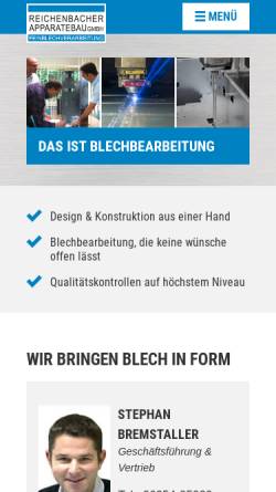 Vorschau der mobilen Webseite www.reichenbacher-apparatebau.de, Reichenbacher Apparatebau GmbH