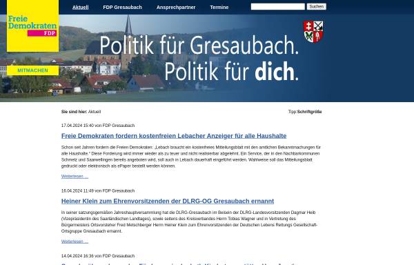 Vorschau von fdp-gresaubach.de, FDP Freie Demokratische Partei Ortsverband Gresaubach