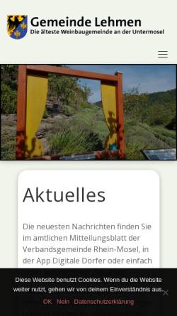 Vorschau der mobilen Webseite www.gemeinde-lehmen.de, Gemeinde Lehmen-Moselsürsch