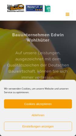 Vorschau der mobilen Webseite www.wohlhueter-bau.de, Edwin Wohlhüter Bauunternehmen