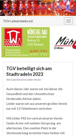 Vorschau der mobilen Webseite www.tgv-leimersheim.de, Turn- und Gymnastikverein Leimersheim e.V.