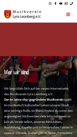 Vorschau der mobilen Webseite www.mvlyra.de, Musikverein Lyra 1897 Eltingen e.V.