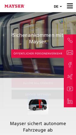 Vorschau der mobilen Webseite www.mayser.com, Mayser GmbH & Co. KG