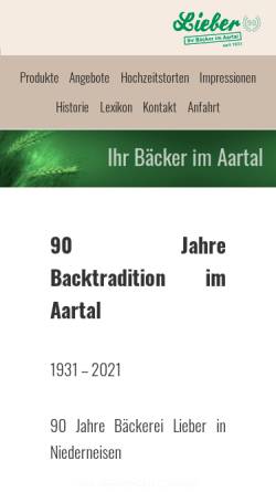 Vorschau der mobilen Webseite www.baeckerei-lieber.de, Bäckerei-Konditorei Lieber