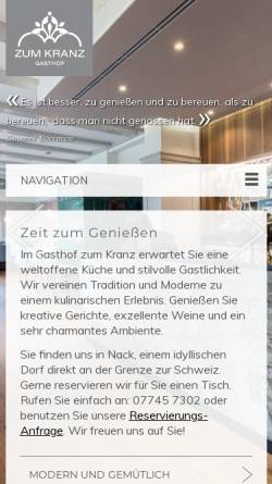 Vorschau der mobilen Webseite www.gasthof-zum-kranz.de, Spezialitätenrestaurant Gasthof zum Kranz in Lottstetten-Nack