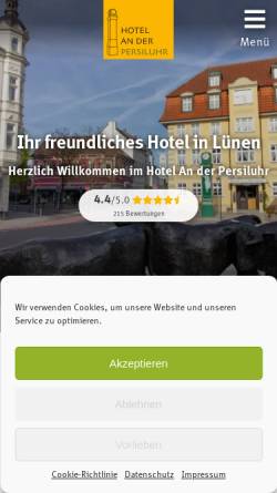 Vorschau der mobilen Webseite www.persiluhr.de, Hotel Cafe Restaurant An der Persiluhr