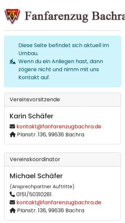 Vorschau der mobilen Webseite www.fanfarenzugbachra.de, Fanfarenzug Bachra