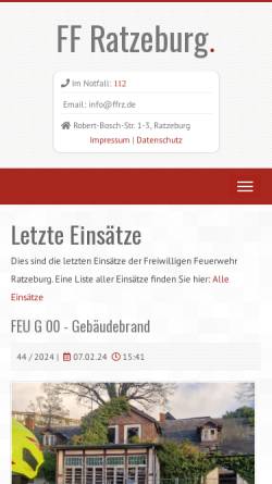 Vorschau der mobilen Webseite feuerwehr-ratzeburg.de, Freiwillige Feuerwehr Ratzeburg
