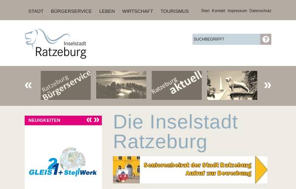 Vorschau von www.ratzeburg.de, Inselstadt Ratzeburg